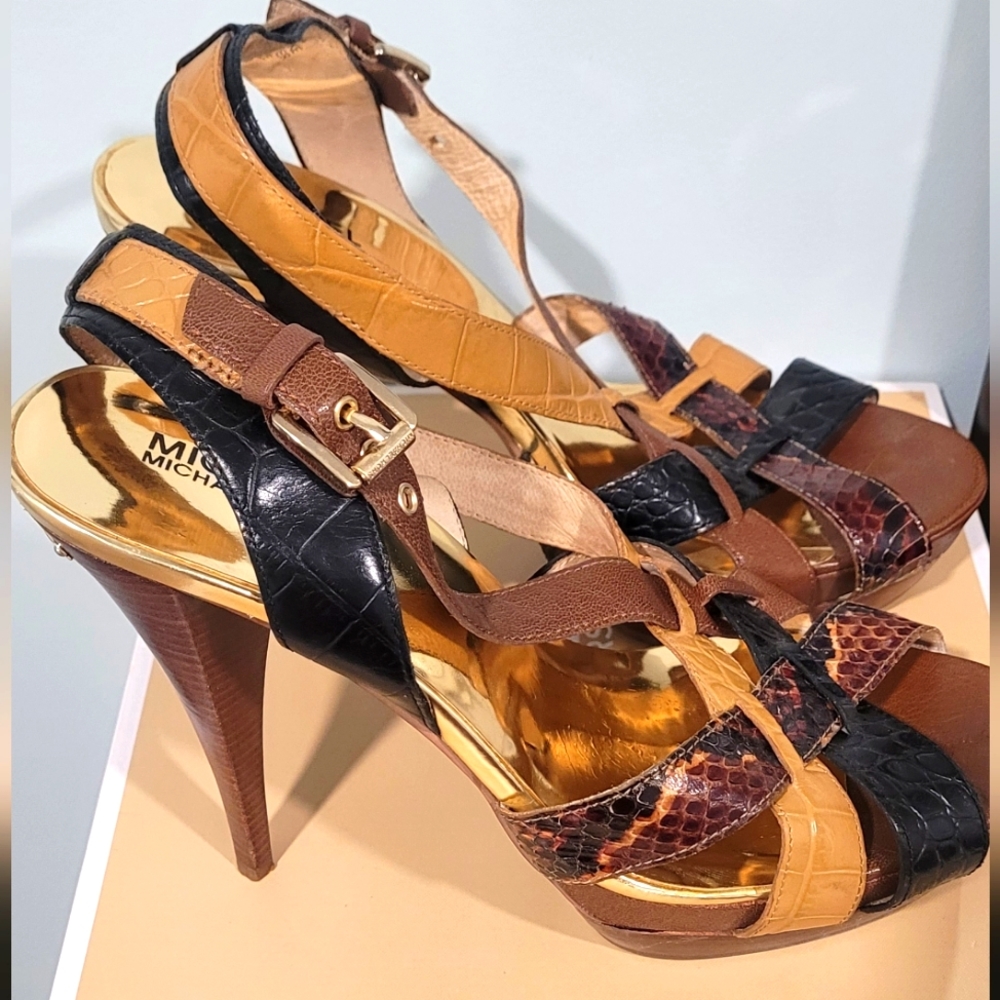 Michael Kors sandals, black and tan, size 11